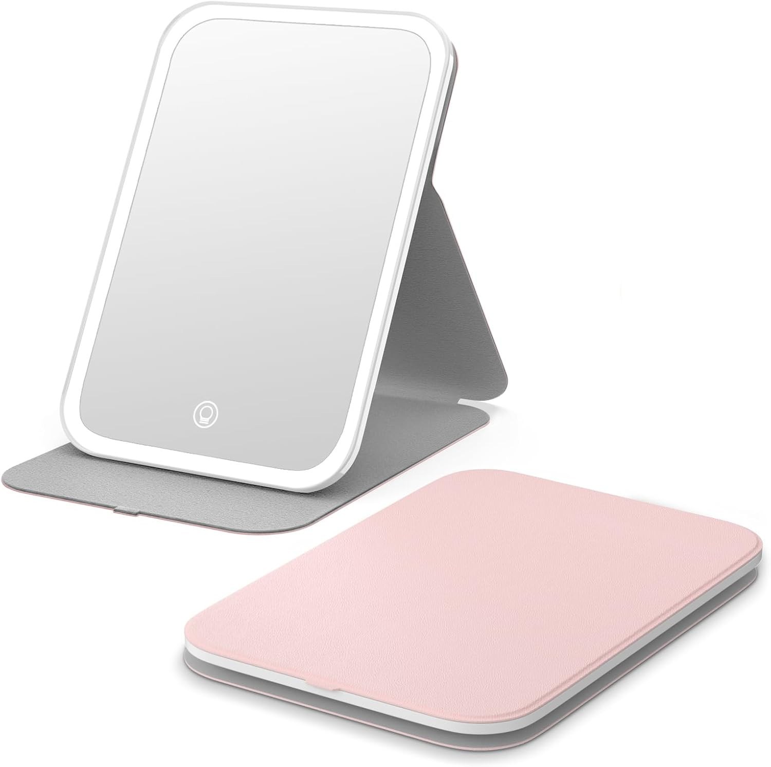 Kintion Travel Makeup Mirror, Portable LED Lighted Makeup Mirror, 360° Rotation Touch Screen Vanity Mirror, 60 LEDs, 3-Color Dimmable Lighting, Rechargeable Tabletop Folding Cosmetic Mirror, Pink | Amazon (US)