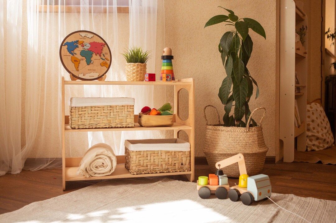Montessori Open Shelf - 3 Tier Shelf, Montessori furniture, High Toy shelves, Nursery Wooden Toy ... | Etsy (US)