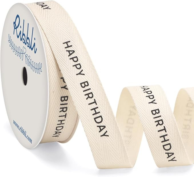 Ribbli Birthday Cotton Ribbon Natural Twill Tape Cotton with Black Happy Birthday Farmhouse Ribbo... | Amazon (US)