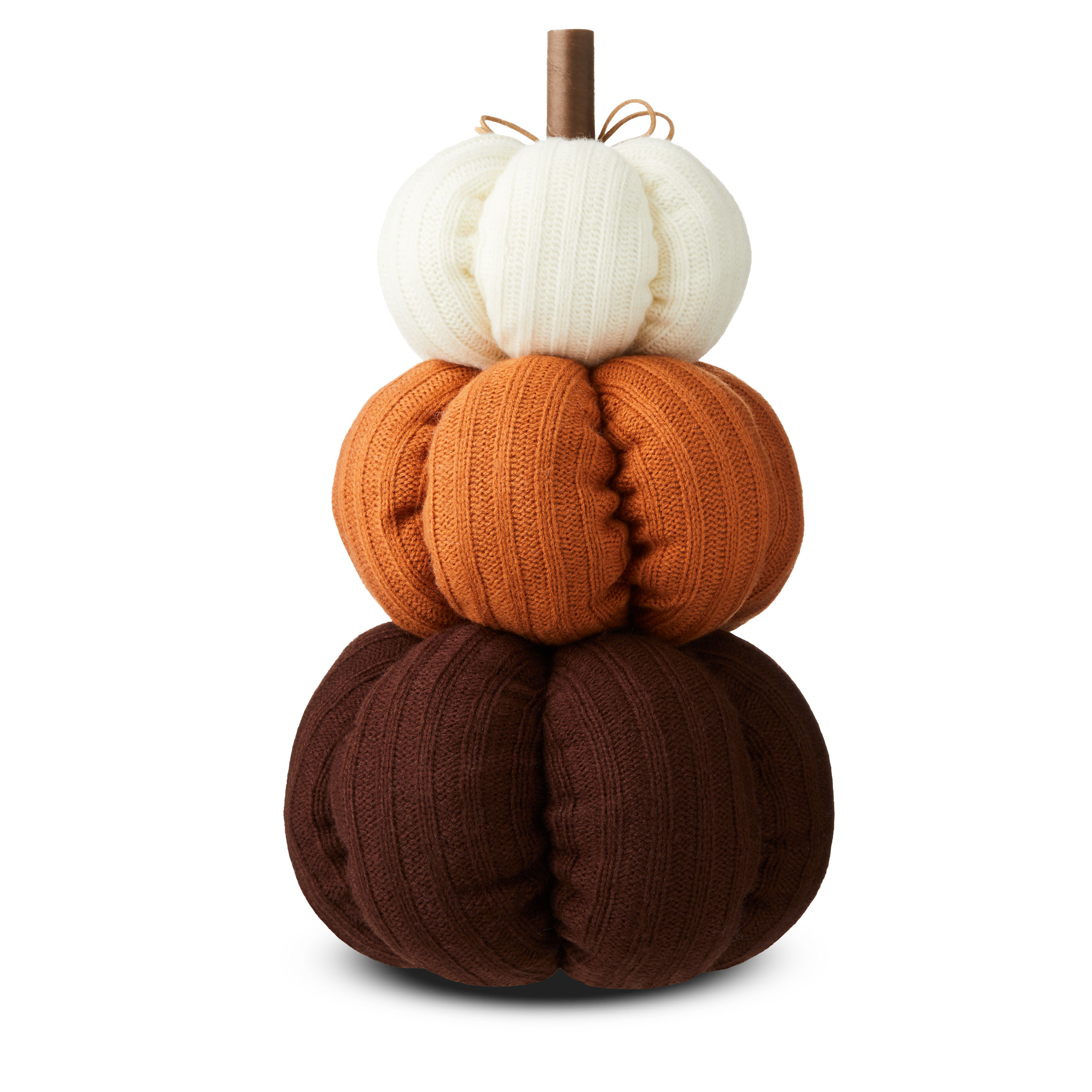 Harvest Brown, Orange, and Cream Sweater Knit Pumpkin Stack, 15", by Way To Celebrate | Walmart (US)