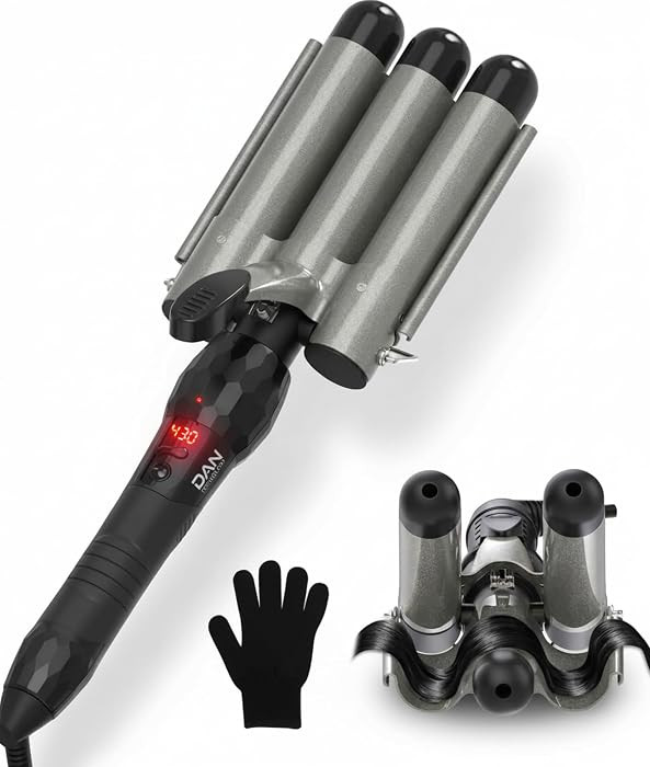 Three Barrel Curling Iron 1 Inch with LED Display, 15 Heat Settings 180-430°F, Tourmaline Cerami... | Amazon (US)
