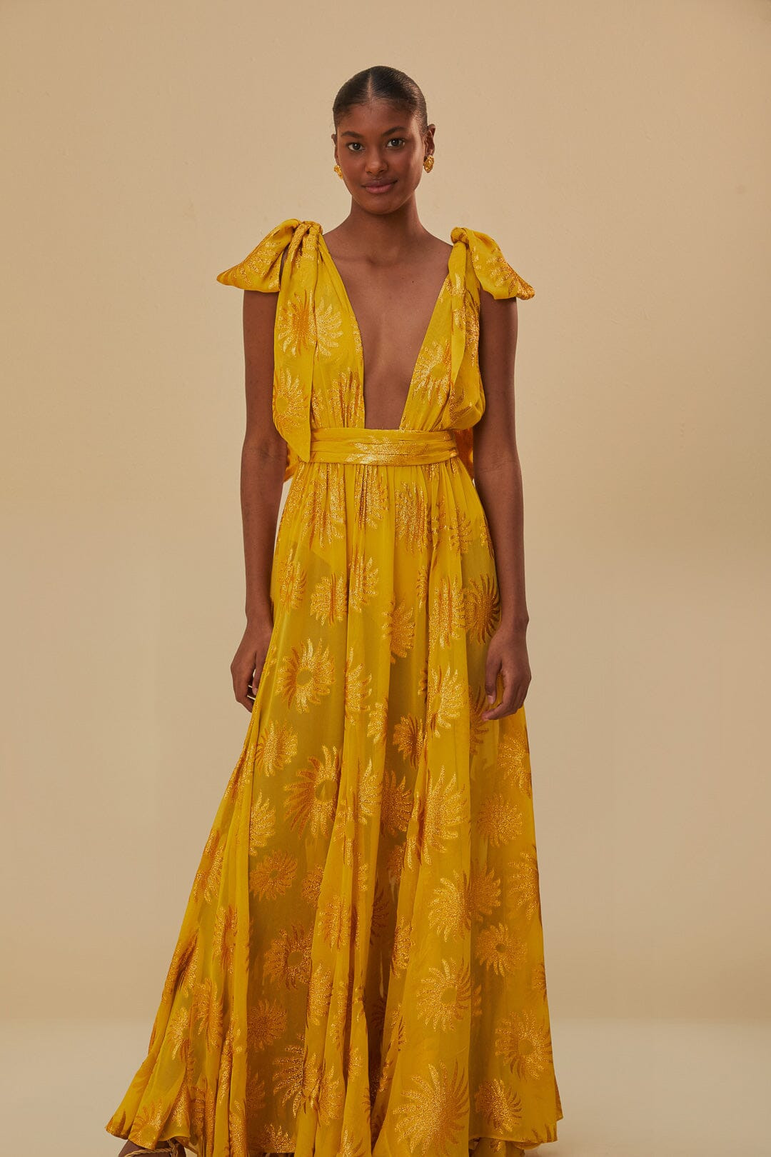 Yellow Gold Sun Jacquard Maxi Dress | FarmRio (US)