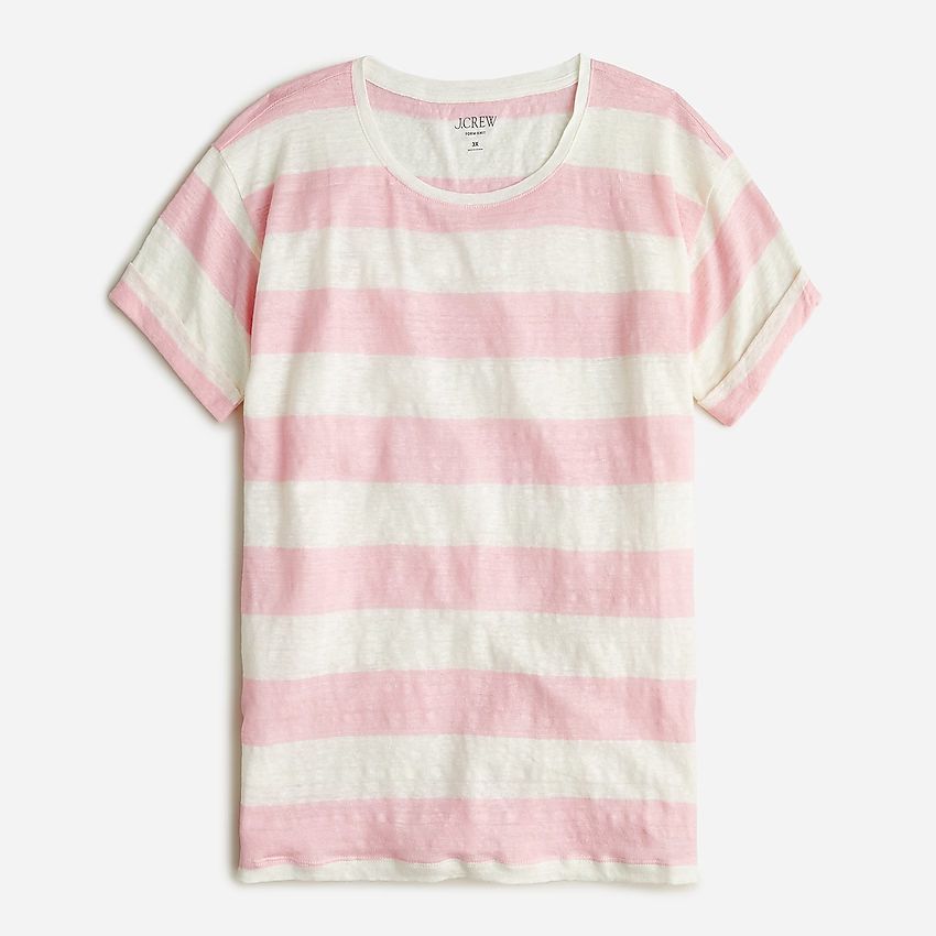 Linen roll-cuff crewneck T-shirt in stripe | J.Crew US