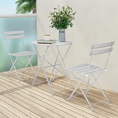 Grand patio 3-Piece Bistro Set Folding Outdoor Furniture Sets with Premium Frame Portable Design for Bistro & Balcony, White | Amazon (US)