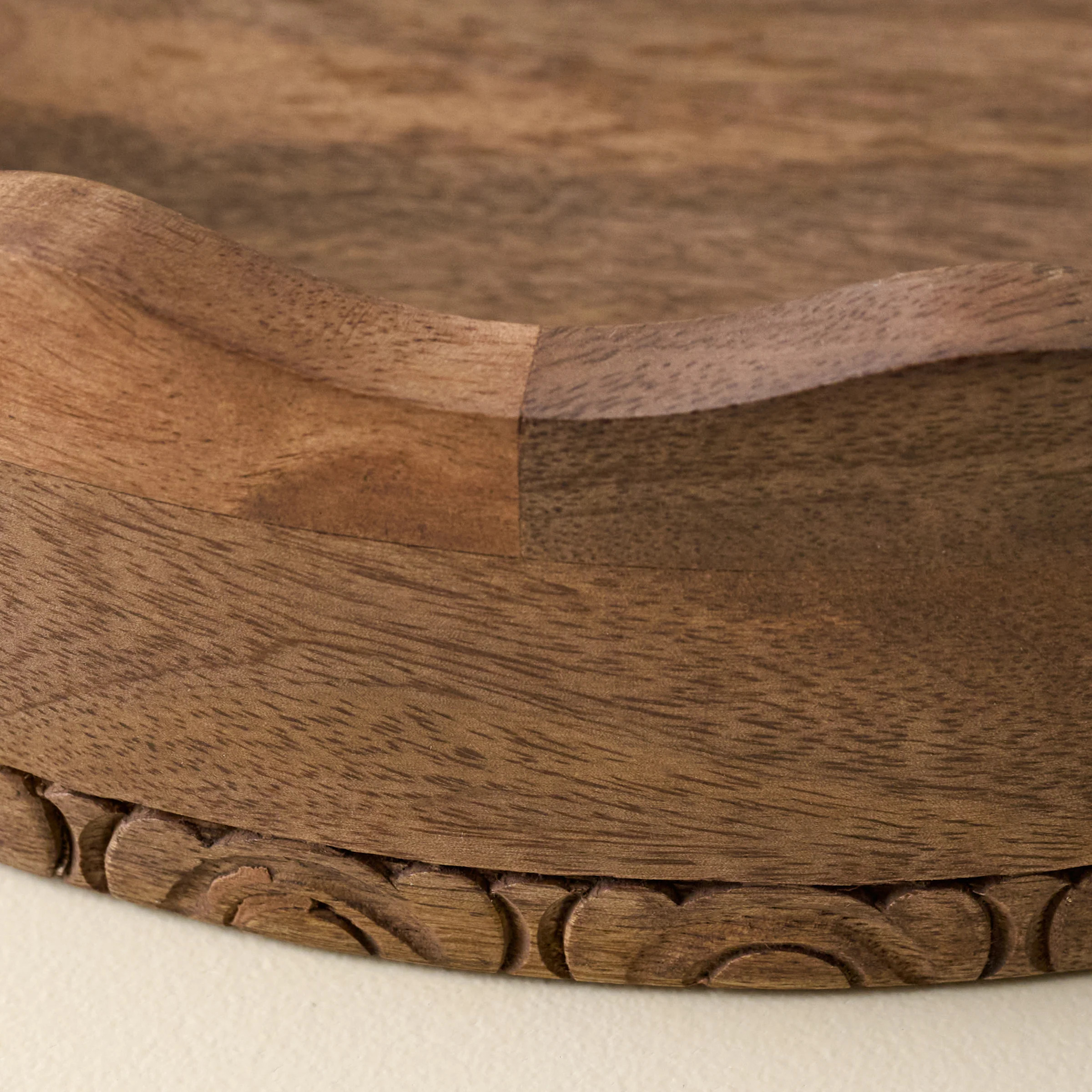 Caroline Carved Wood Round Scalloped Tray | Magnolia