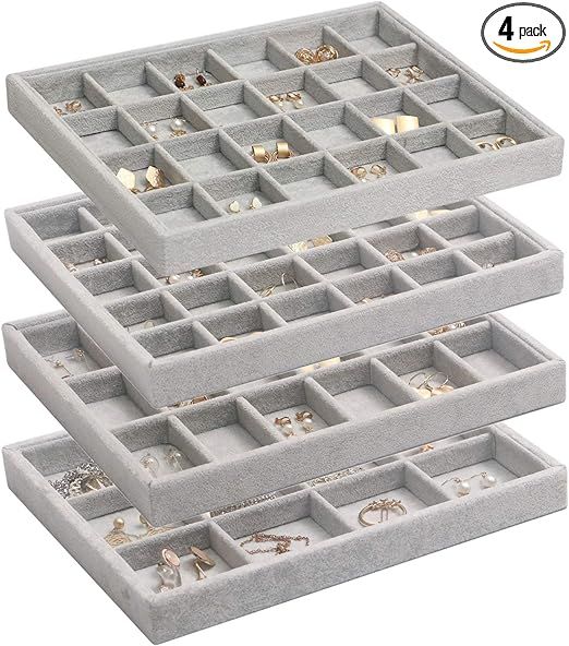 DIOMMELL Set of 4 Stackable Velvet Jewelry Trays Organizer, Jewelry Display Storage Box Showcase ... | Amazon (US)