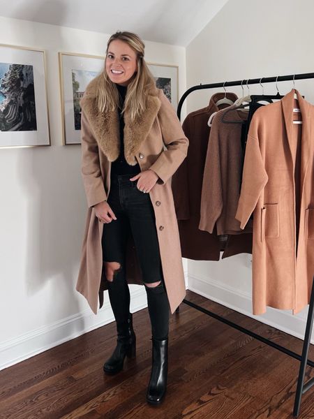 Winter Wardrobe Staples 
•fur collar camel coat (size 2) 35% off with code BRR35
•Jcrew camel coat (size 0)
•mango coatigan (small) 
•pleated leather skirt (size 2)
•cashmere sweater (sized up to Medium)
•long sleeve bodysuit (small)
•Abercrombie 90s jeans (tts)
•madewell black skinny jeans (size down 1)
•black platform boots (tts)
•black pointed toe booties (tts) 

#LTKstyletip #LTKSeasonal