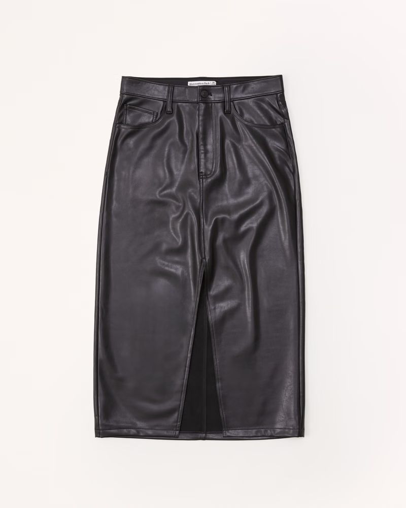 Women's Vegan Leather Midi Skirt | Women's Bottoms | Abercrombie.com | Abercrombie & Fitch (US)