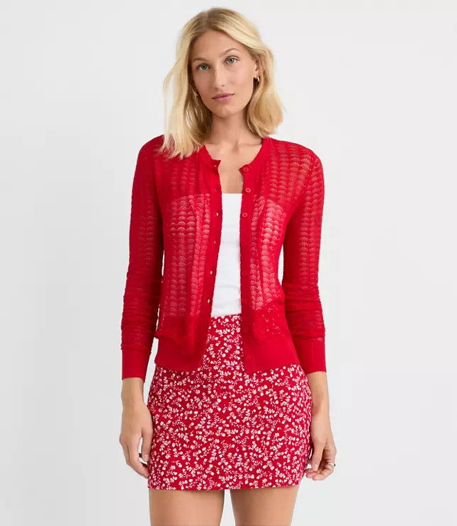 Scalloped Pointelle Cardigan | LOFT
