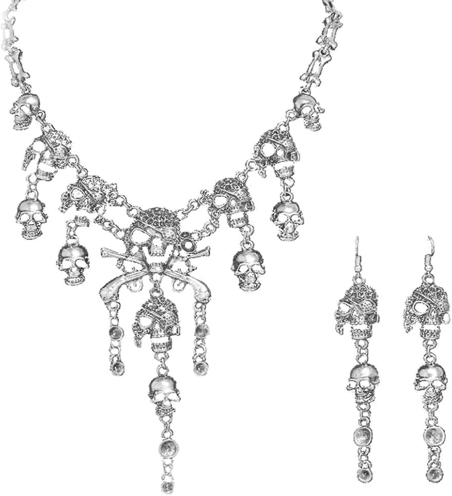 Pirate Accessories for Women Gothic Multi-Level Skull Tassel Charm Necklace Earrings Set Costume ... | Amazon (US)