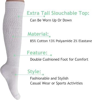 AWS/American Made Slouch Socks Women and Men Extra Tall Heavy Cotton Socks Size 9 to 11 | Amazon (US)