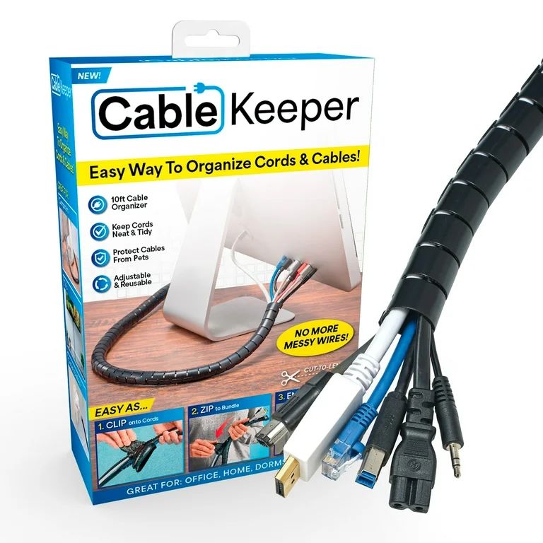 Cable Keeper Cord Organizer, 10-Foot Adjustable Cord Cover, TV & Computer Cord Organizer | Walmart (US)