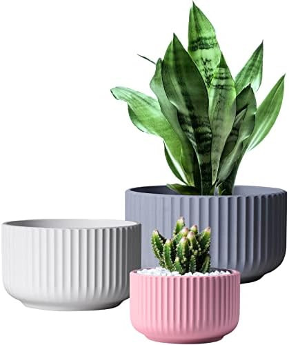 JOFAMY Plant Pots 3 Set,4/5/6 Inch Plant Pot,3 Colors Plastic Flower Pots with Drainage Holes,Mod... | Amazon (US)