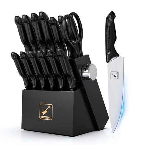 imarku Knife Set with Block, Sharp Knife Set with Built-in Sharpener, Stainless Steel Kitchen Knife Set with Non-Slip Ergonomic Handle, Dishwasher Safe, 14 PCS Professional Knife Set for Gift, Black | Amazon (US)