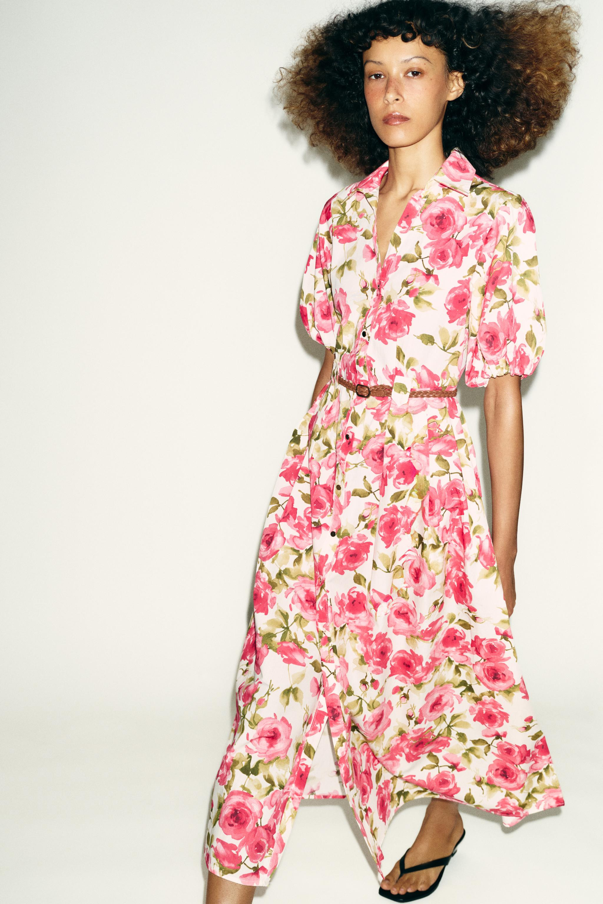 FLORAL PRINT MIDI DRESS WITH BELT | Zara UK