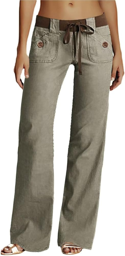 Flamingals Low Rise Cargo Wide Leg Pants for Women Drawstring Flap Pockets Y2K Bow Tie Casual Fla... | Amazon (US)