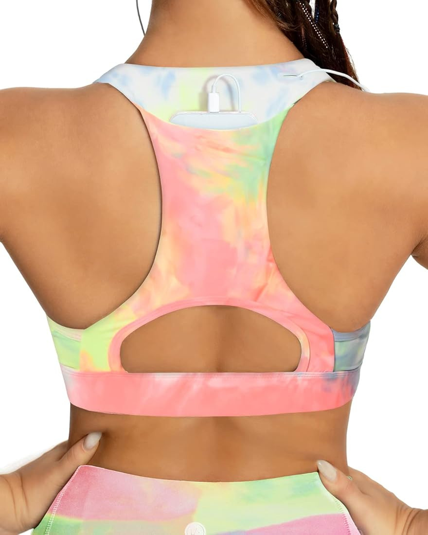 QUEENIEKE Women's Medium Support Back Pocket Energy Sport Bra Cotton Feel 70927 | Amazon (US)