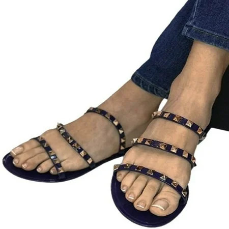 Wild Diva Joanie-211 3 Women s Strappy Caged Gold Pointed Studs Slip-on Jelly PVC Sandals BLACK 6 | Walmart (US)