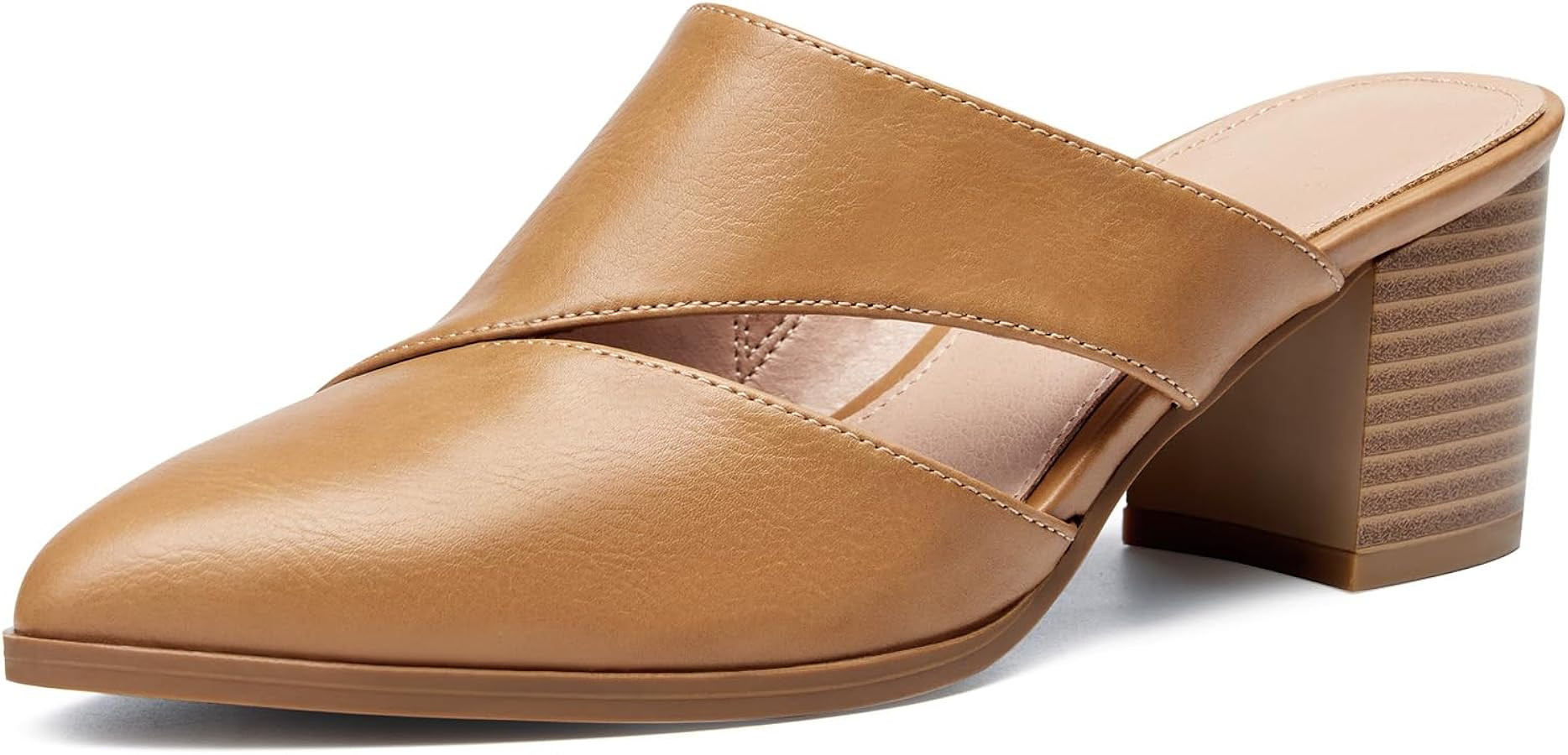 Syktkmx Women's Cutout Backless Mules Slip On Closed Toe Chunky Stacked Heeled Sandals | Amazon (US)