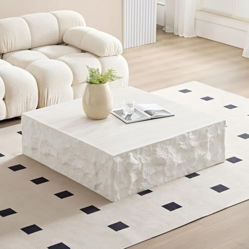 SPMETUYO Large Square Marble Coffee Table for Living Room Faux Stone Coffee Table, 35.4" Modern Low Center Tables for Apartment, No Need Assemble, Fiberglass (Travertine Concrete Pattern) | Amazon (US)