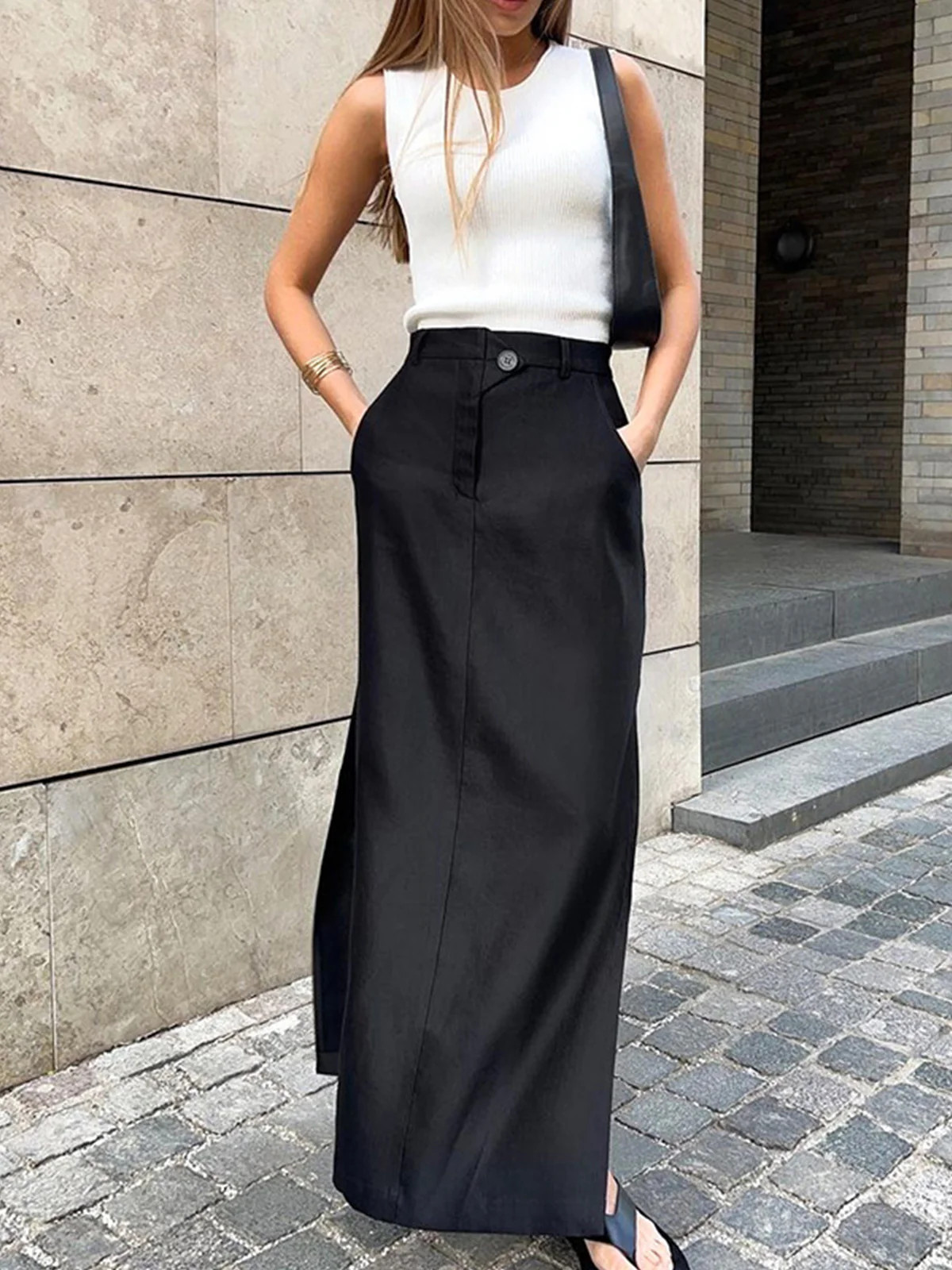 Basic Buttoned Maxi Skirt | Commense