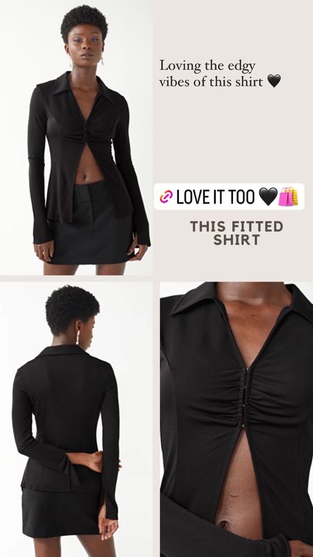 Black fitted shirt / cut out shirt / 90s shirt / 00s style / y2k fashion / y2k shirt / going out outfit / trendy top / all black look / fashion blogger / London fashion 

#LTKeurope #LTKstyletip #LTKsalealert