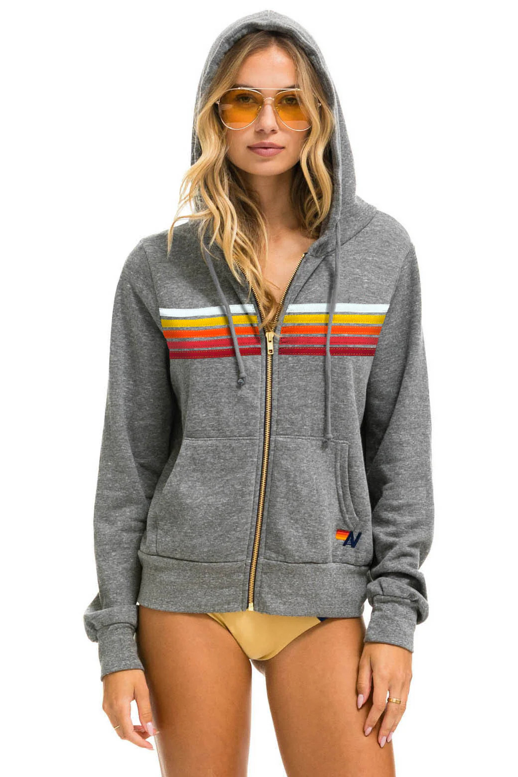 5 STRIPE HOODIE - HEATHER // RAINBOW WHITE | Aviator Nation