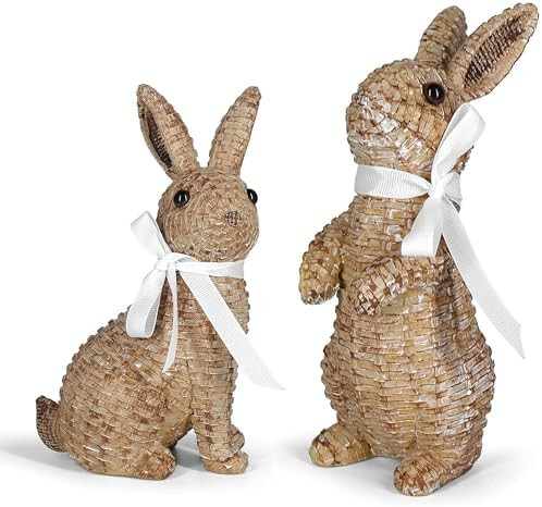 Rattan Effect Resin Bunny Easter Decor,Table Rabbit Easter Decorations,Spring Bunnies Decoration ... | Amazon (US)