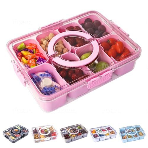 KEYVOZ Snackle Box Container with Lid- Travel Charcuterie Box with Handle - Organizer for Candy, Fruit, Nuts, Veggies, Snacks, Beach Essentials, Portable Lunch Box (Pink, Large) | Amazon (US)