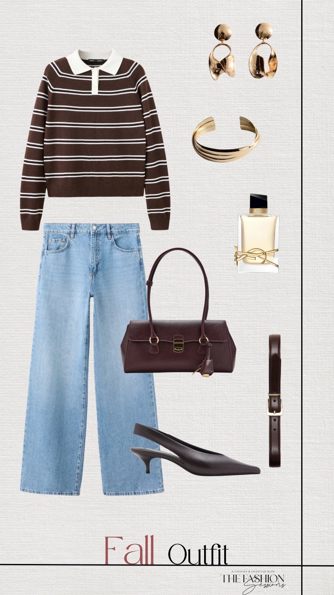 Fall Outfit | Brown Striped Top | Denim Jeans | Brown Slingback Kitten Heels | Brown Shoulder Bag |

#LTKSeasonal #LTKgrwm