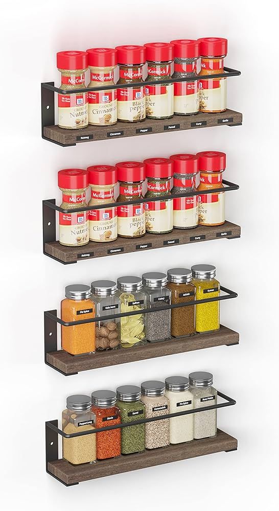 Amazon.com: SpaceAid Spice Rack Organizer for Cabinet Door or Wall Mount (4 Pack) with 415 Spice ... | Amazon (US)