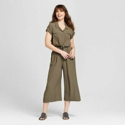 Universal Thread Olive Green cropped jumpsuit drawstring Romper women's size XS | eBay US