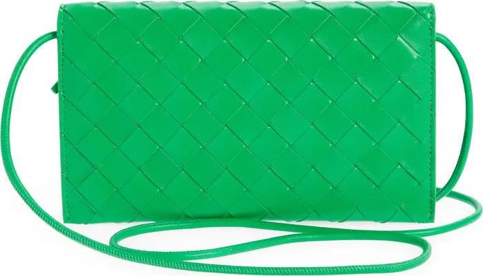 Bottega Veneta Intrecciato Leather Wallet on a Strap in Space-Gold at Nordstrom | Nordstrom