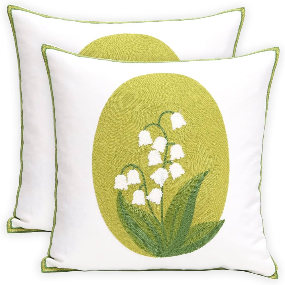 Pack of 2 Embroidered Decorative Throw Pillow Cover 18x18 Inch Farmhouse Floral Pillowcase for Li... | Amazon (US)