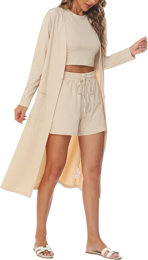 Lingswallow 2 Piece Women Lounge Sets - Sleeveless Crop Top and Shorts Waffle Lounge Set Tracksui... | Amazon (US)