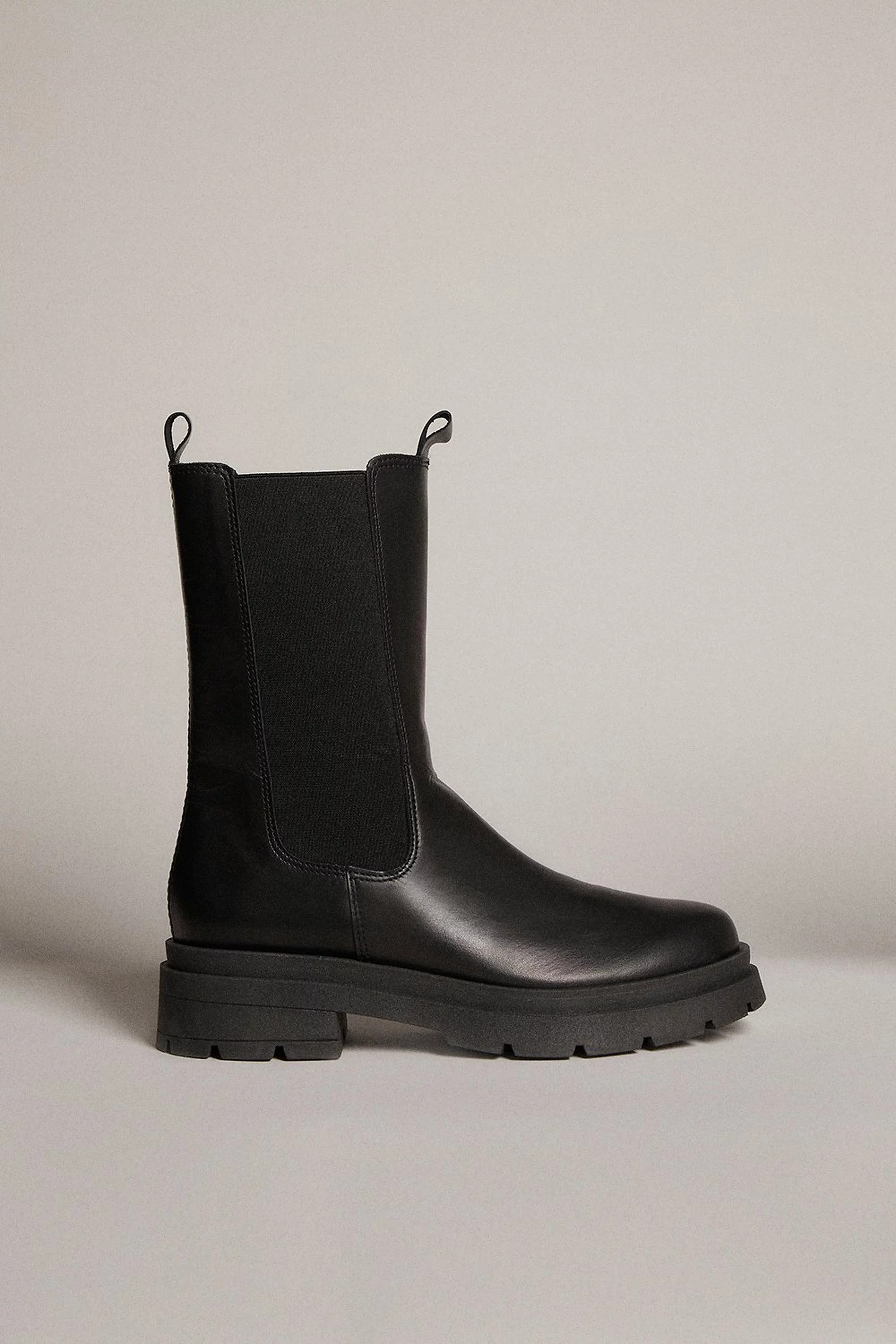 Leather Mid Calf Chelsea Boot | Karen Millen UK + IE + DE + NL