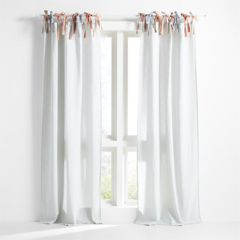 63" Blue Tie Muslin Organic Cotton Curtain Panel + Reviews | Crate & Kids | Crate & Barrel
