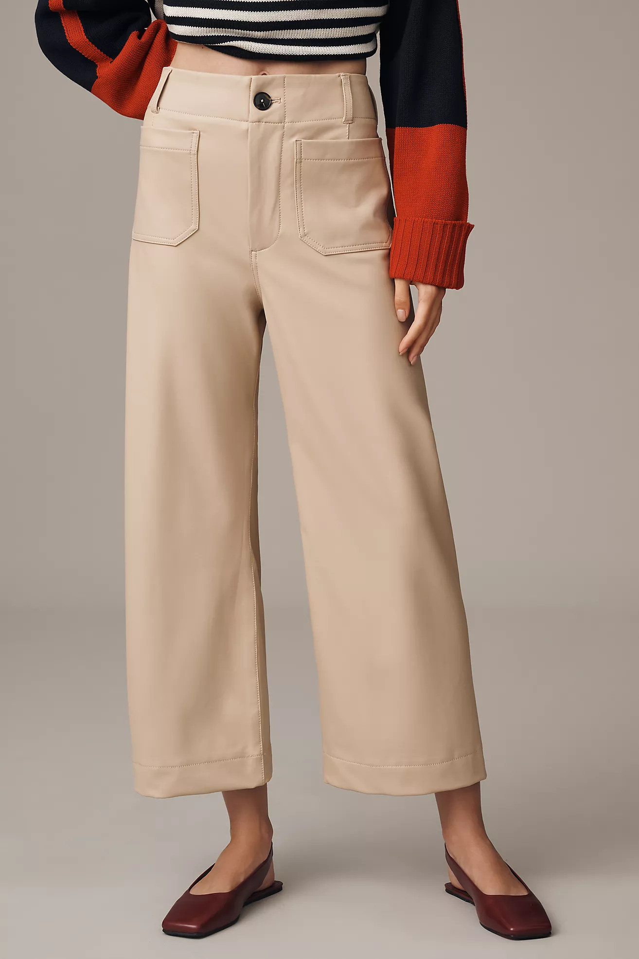 The Colette Faux Leather Crop Wide-Leg Pants by Maeve | Anthropologie (US)