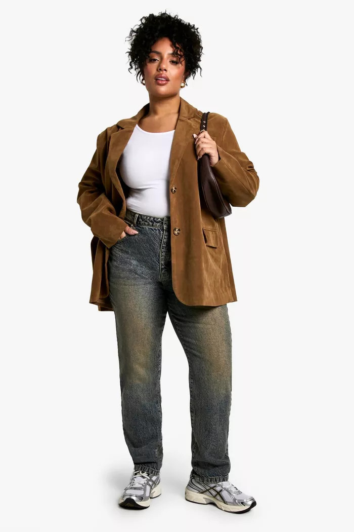 Plus Suede Single Breasted Oversized Blazer | Boohoo.com (UK & IE)
