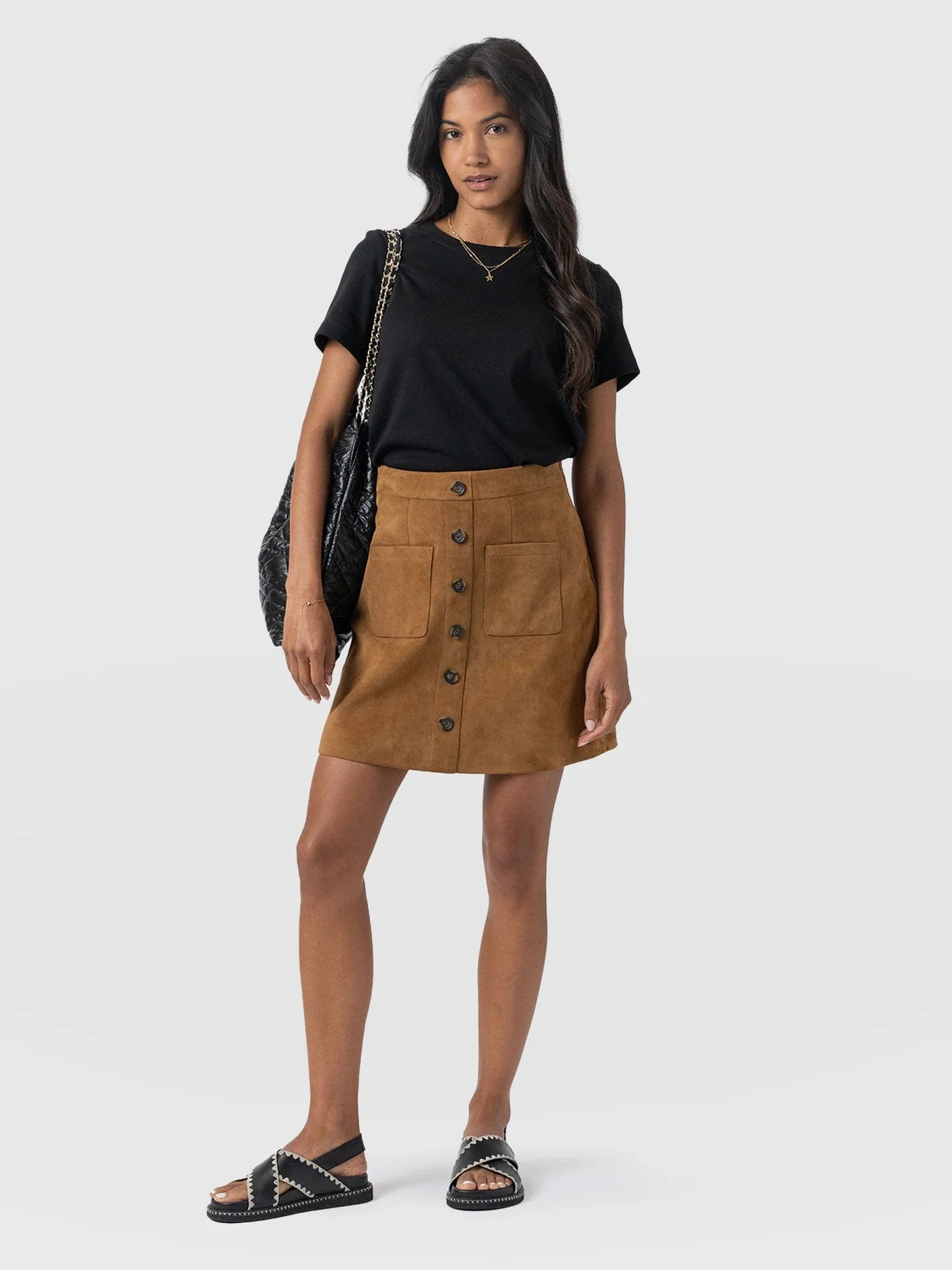 Luther Suede Mini Skirt- Camel | Saint + Sofia