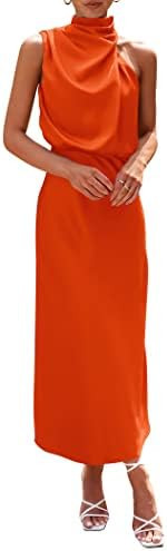 PRETTYGARDEN Women's 2026 Summer Satin Dress Elegant Sleeveless Mock Neck Cocktail Party Maxi Dre... | Amazon (US)