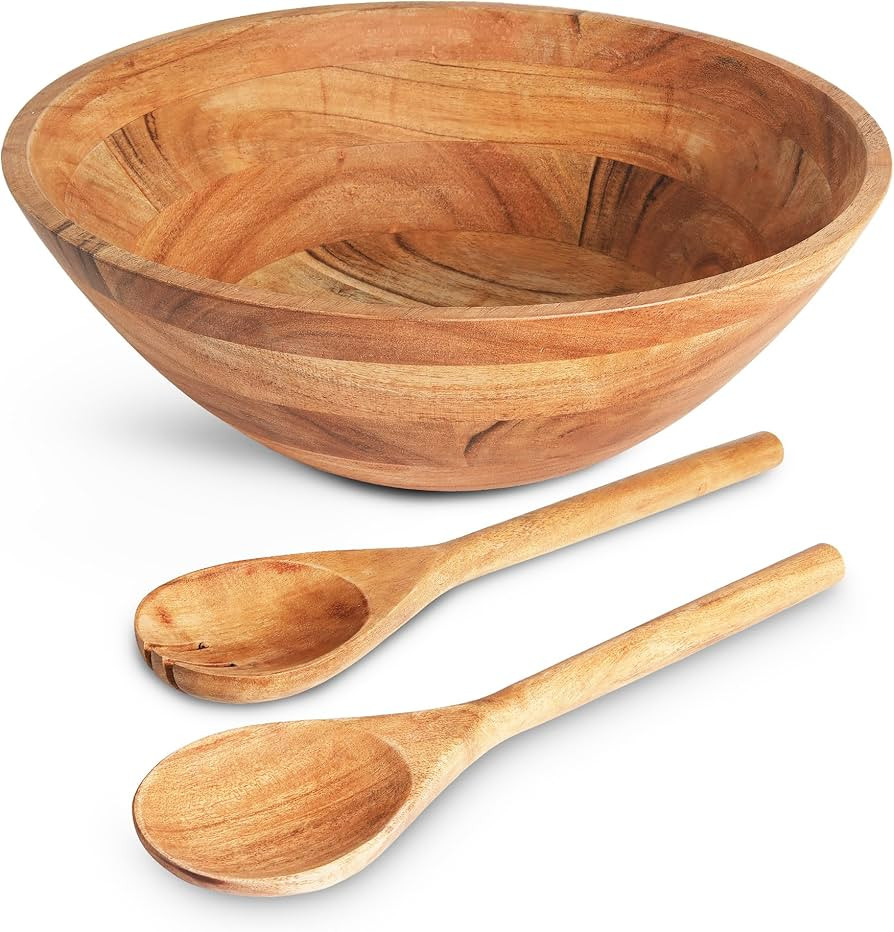 Wooden Salad Bowl Set - Food Safe & Sustainable Decorative Bowl - Wood Bowl for Fruits, & Salads ... | Amazon (US)