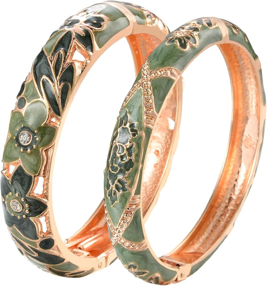 wynameleri Vintage Jewelry Cloisonne Handcrafted Enameled Gorgeous Rhinestone Rose Gold Hinged Cu... | Amazon (US)