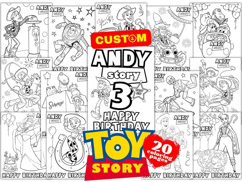 Personalized Toy Story Custom Birthday Coloring Pages, Toy Story Birthday Coloring Book, Custom T... | Etsy (Global)