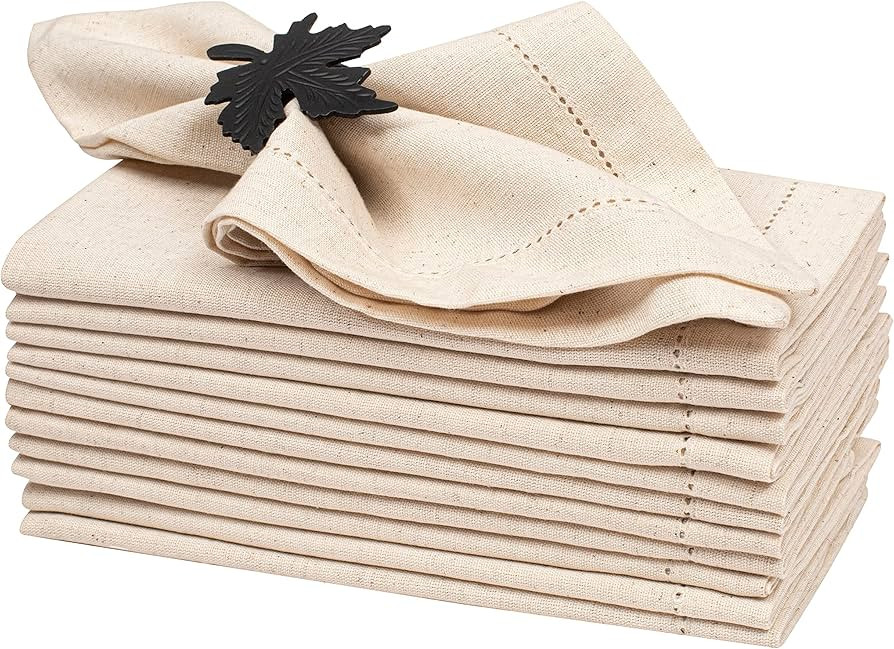 Lightnpro Flax Linen Napkins Set of 12 – Hemstitched Dinner Cloth Napkins, Washable and Reusabl... | Amazon (US)