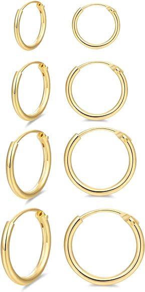Hoop Earring 14K White Gold Plated S925 Sterling Silver Endless Small Hoop Earring Set for Cartil... | Amazon (US)