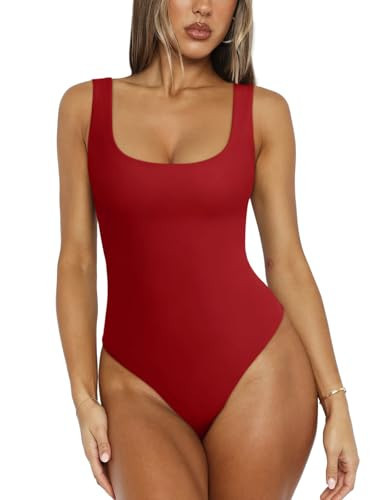 REORIA Bodysuit for Women Scoop Neck Sleeveless Tank Top Bodysuits 2025 Sexy Thong Bodysuit Basic Leotards for Women | Amazon (US)