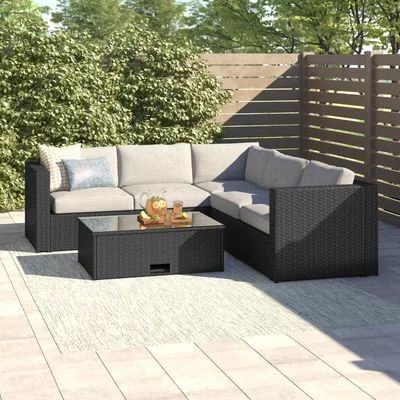 Cotswald 4 Piece Rattan Sectional Seating Group with Cushions Sol 72 Outdoor Frame Color: Black | Wayfair North America
