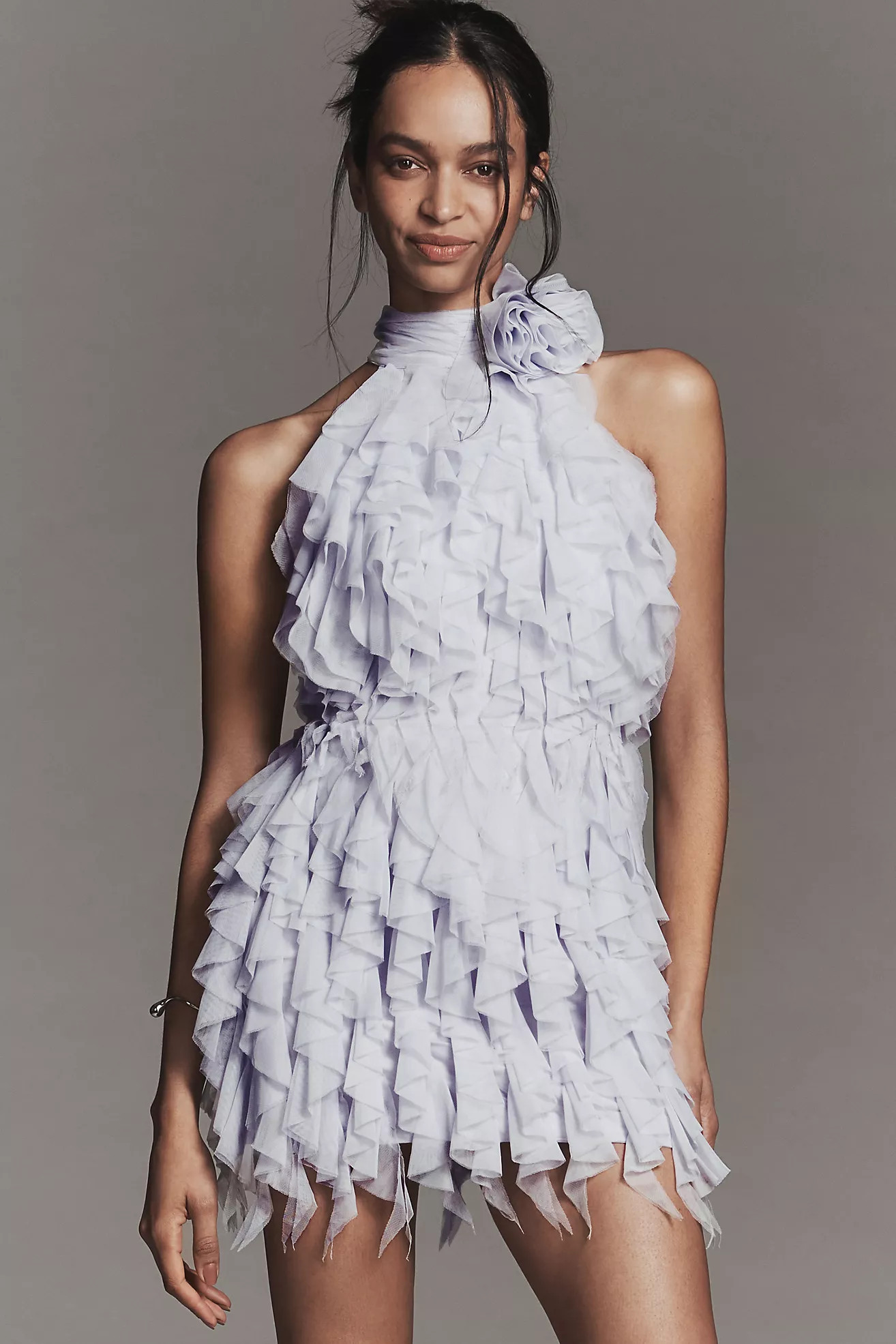 Maeve Frilled Rosette Halter Mini Dress | Anthropologie (US)