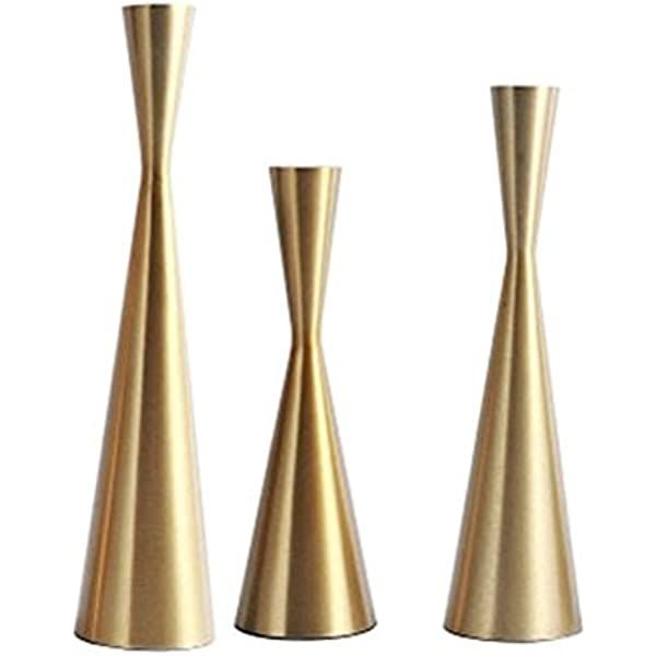 Vixdonos Brass Gold Taper Candlestick Holders Metal Candle Holders Set of 3 Table Decorative Candle  | Amazon (US)